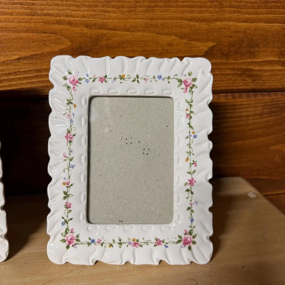 Vintage Frame Ceramic Porcelain Rose Floral Cottage Core Shabby Chic